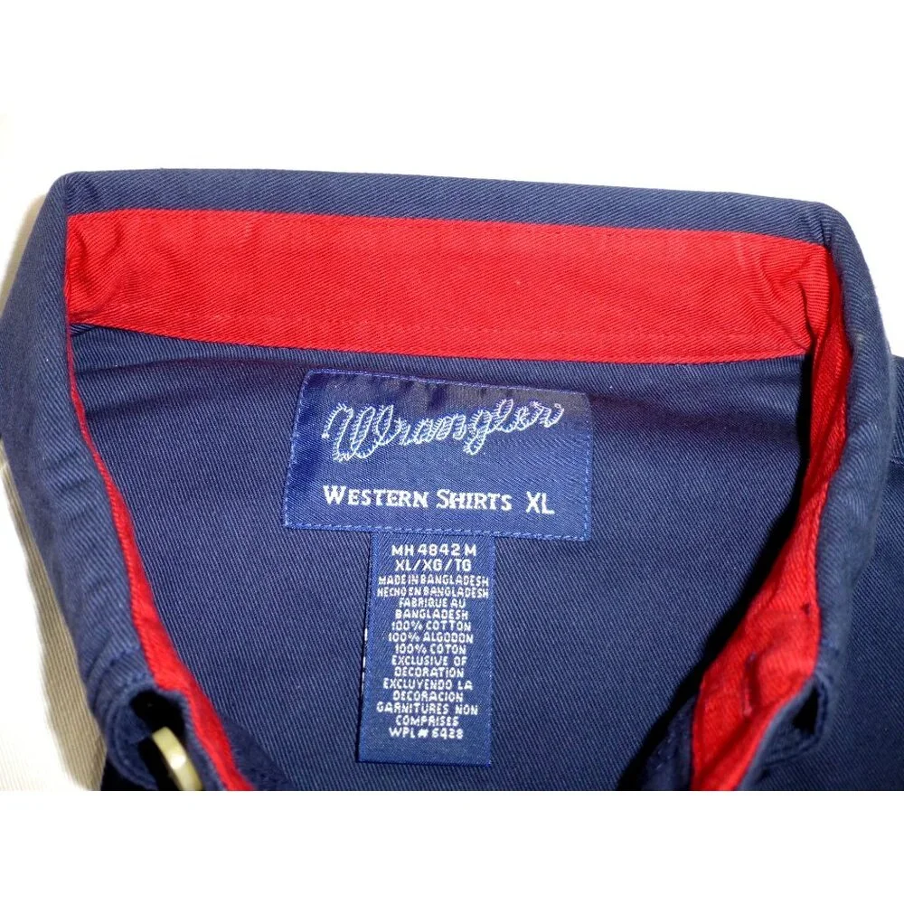 VTG Bonanza Wrangler Mens Western Shirt XL Red/White/Blue Stars Striped Button-U - Picture 5 of 13